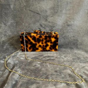 Tortoise Shell Acrylic Clutch with Removable Crossbody Chain